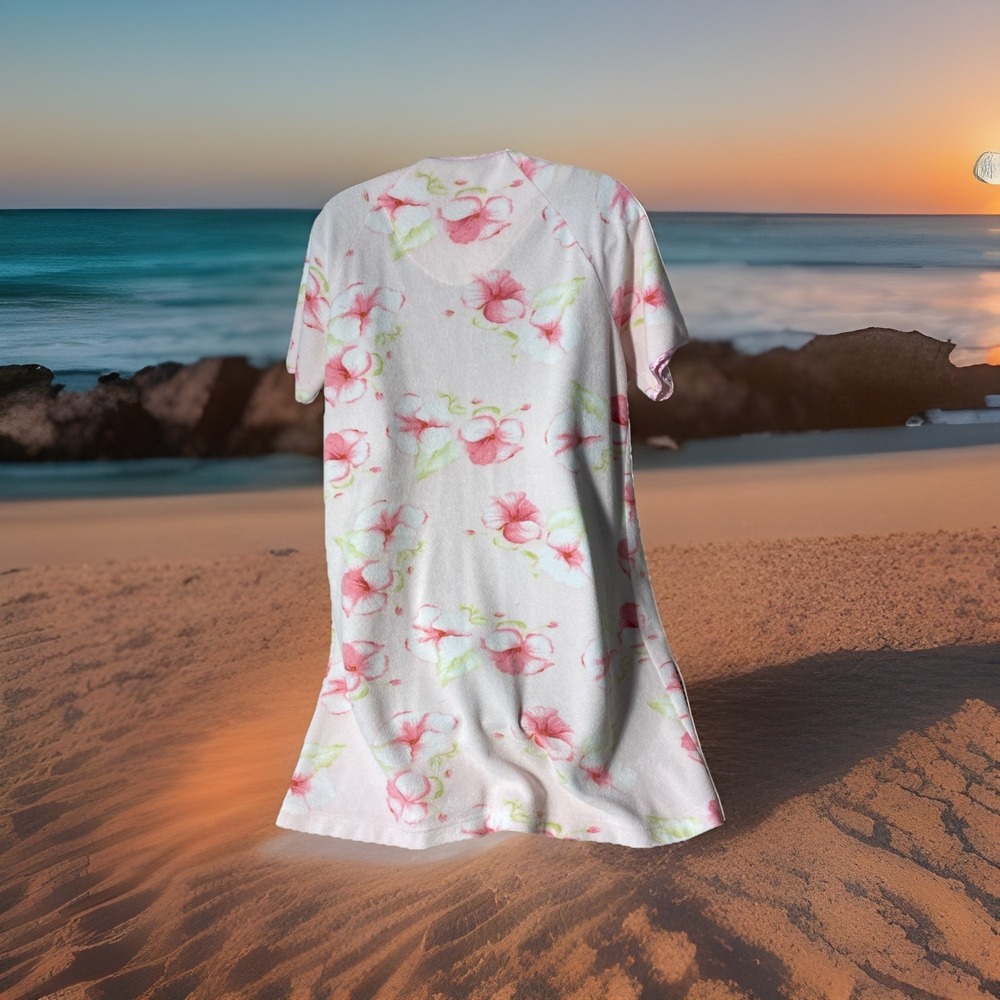 Calypso Women's Robe Small Terrycloth Pink Floral Housecoat Beach Pool Button - Picture 2 of 5
